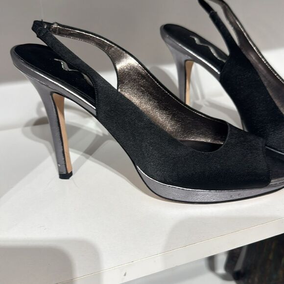 Nina Shoes Black and Silver Slingback Heels - Picture 2 of 4